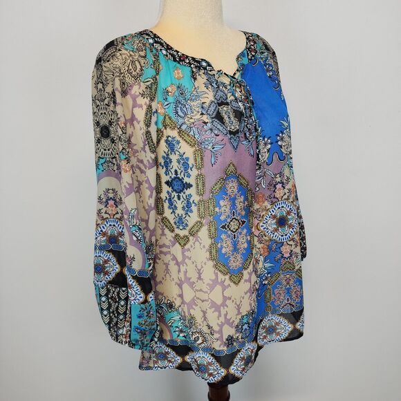 Anthropologie Fig & Flower Bohemian Tunic Size L Semi Sheer Art Nouveau Artsy - Picture 4 of 14